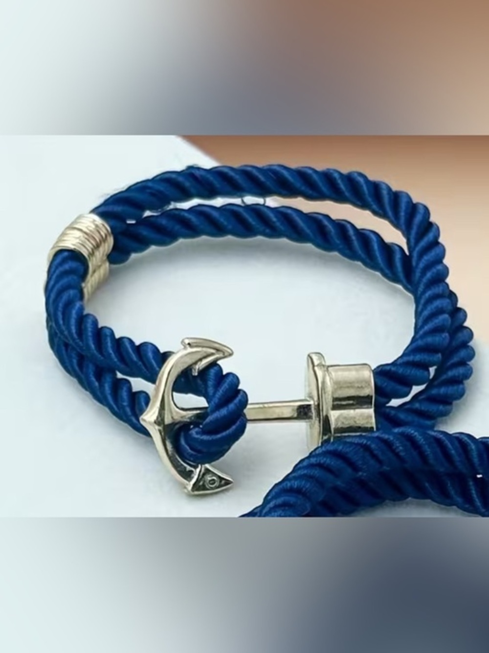 Men's Black Rope Bracelet with Silver Anchor Clasp